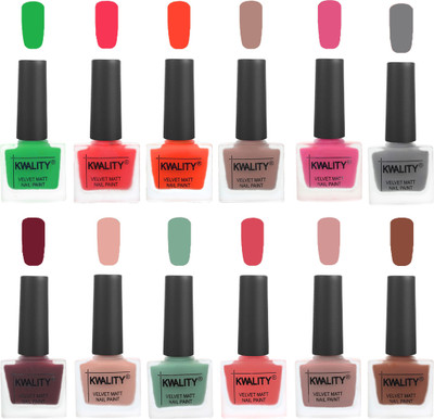 

Kwality Nail Paints | Nail Polish| Nail Paint Combo Set of 12 Green-Pink Mania-Candy Orange-Salmon Run-Pink -Grey-Maroon-Salmon Pink-Mischievous Mint-Baby Pink-Salmon-Brown(Pack of 12)