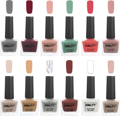 

Kwality Nail Paints | Nail Polish| Nail Paint Combo Set of 12 Grey-Maroon-Salmon Pink-Mischievous Mint-Baby Pink-Salmon-Light Beige-Beige-Silver-Dark Tan-White-Light Baby Nude(Pack of 12)