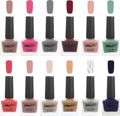 

Kwality Nail Paints | Nail Polish| Nail Paint Combo Set of 12 Salmon Run-Pink -Grey-Maroon-Salmon Pink-Mischievous Mint-Baby Pink-Salmon-Light Beige-Beige-Silver-Royal Blue(Pack of 12)