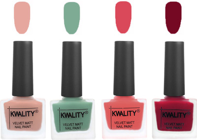 

Kwality Nail Paints | Velvet Matte Nail Polish Combo Salmon Pink,Mischievous Mint,Baby Pink,Berry(Pack of 4)