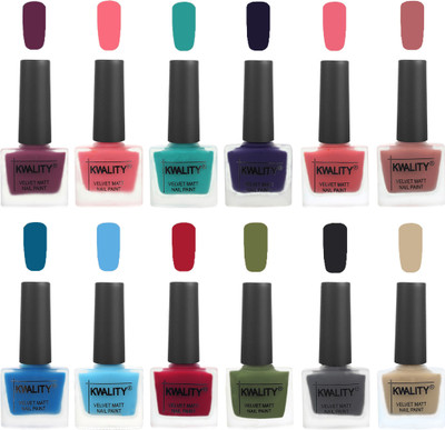 

Kwality Nail Paints | Nail Polish| Nail Paint Combo Set of 12 Purple-Frozen Pink-Sea Green-Royal Blue-Nude Pink-Dark Nude-Peacock Blue-Light Blue-Berry -Olive Green-Dark Grey-Nude(Pack of 12)