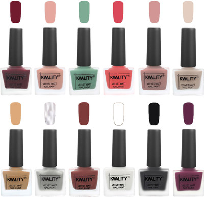

Kwality Nail Paints | Nail Polish| Nail Paint Combo Set of 12 Maroon-Salmon Pink-Mischievous Mint-Baby Pink-Salmon-Light Beige-Beige-Silver-Dark Tan-White-Black-Purple(Pack of 12)