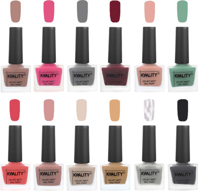 

Kwality Nail Paints | Nail Polish| Nail Paint Combo Set of 12 Salmon Run-Pink -Grey-Maroon-Salmon Pink-Mischievous Mint-Baby Pink-Salmon-Light Beige-Beige-Silver-Dark Grey(Pack of 12)