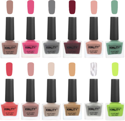 

Kwality Nail Paints | Nail Polish| Nail Paint Combo Set of 12 Salmon Run-Pink -Grey-Maroon-Salmon Pink-Mischievous Mint-Baby Pink-Salmon-Light Beige-Beige-Silver-Light Lemon Green(Pack of 12)