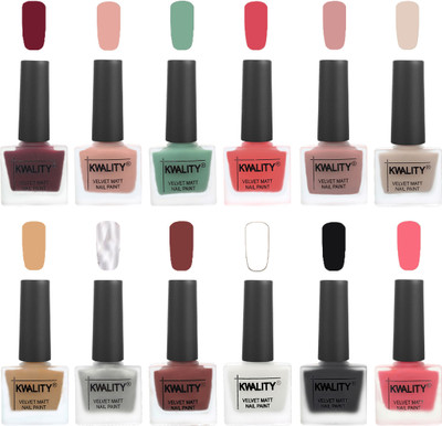 

Kwality Nail Paints | Nail Polish| Nail Paint Combo Set of 12 Maroon-Salmon Pink-Mischievous Mint-Baby Pink-Salmon-Light Beige-Beige-Silver-Dark Tan-White-Black-Frozen Pink(Pack of 12)