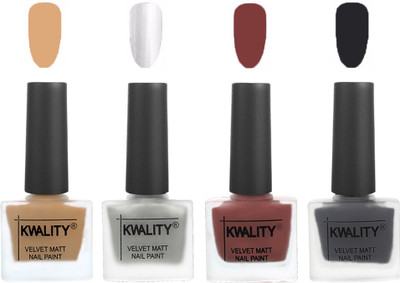 

Kwality Nail Paints | Velvet Matte Nail Polish Combo Beige,Silver,Dark Tan,Dark Grey(Pack of 4)