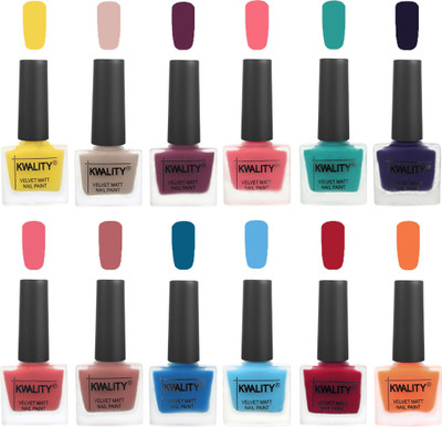 

Kwality Nail Paints | Nail Polish| Nail Paint Combo Set of 12 Yellow-Light Baby Nude-Purple-Frozen Pink-Sea Green-Royal Blue-Nude Pink-Dark Nude-Peacock Blue-Light Blue-Berry -Peach(Pack of 12)
