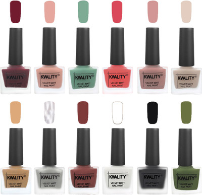

Kwality Nail Paints | Nail Polish| Nail Paint Combo Set of 12 Maroon-Salmon Pink-Mischievous Mint-Baby Pink-Salmon-Light Beige-Beige-Silver-Dark Tan-White-Black-Olive Green(Pack of 12)