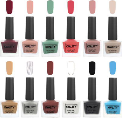 

Kwality Nail Paints | Nail Polish| Nail Paint Combo Set of 12 Maroon-Salmon Pink-Mischievous Mint-Baby Pink-Salmon-Light Beige-Beige-Silver-Dark Tan-White-Black-Light Blue(Pack of 12)