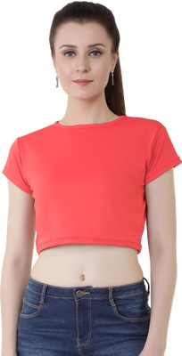 Chimpaaanzee Casual Regular Sleeve Solid Women Orange Top