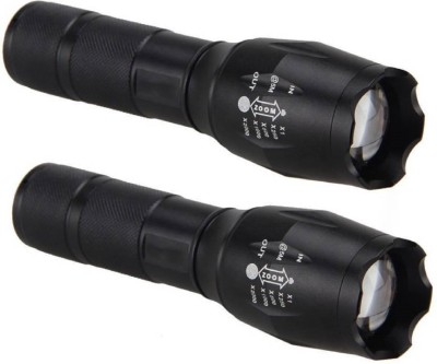 UZAN Zoom able High power Long range Rechargeable flashlight Waterproof 5 Modes torch light Cree xml-t6 (pack of 2 ) with Rechargeable battery and charging kit Torch Torch(Black, 12 cm, Rechargeable)