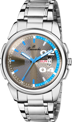 Buccachi Grey Dial Day & Date Functioning Water Resistant Stainless Steel Bracelet Watch for Men/Boys Analog Watch  - For Men