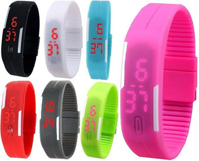 

Pappi Boss Deal Combo Discount Offer Top Best Quality Set of 7 Unisex Silicone Digital Jelly Slim Sports Band Watch - For Boys