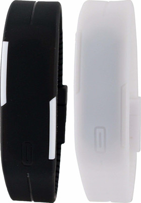 

Pappi Boss Unisex Set of 2 Black & White LED Watch - For Men & Women