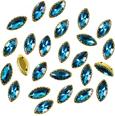 Embroiderymaterial Sky Blue Sew on Glass Crystal Stone with Flower Catcher for Embroidery & Jewellery Making (25 Pieces)