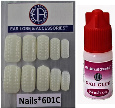 

Ear Lobe & Accessories 10Pcs Self Embossing Square Checked Full Covrage White Nails With Glue 601-C white(Pack of 10)