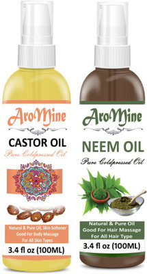 

AroMine 100% Organic Castor Oil Pure & Natural And 100% Pure Natural Oil & Undiluted Cold Pressed Refined Cosmetic Grade For Aromatherapy, Skin Treatment, Hair Care, Face (100 ml)-Pack of-2-Bottle-(200ml) Hair Oil Combo Hair Oil(200 ml)