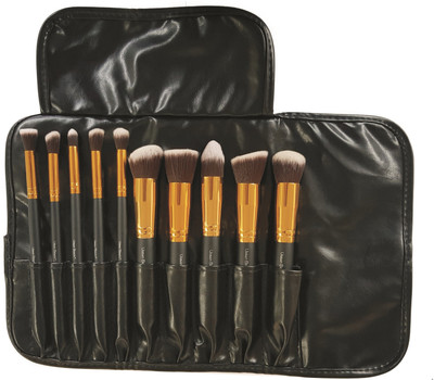 

Urban Beauty 10 Piece Makeup Brush Set With Storage Pouch Model UB-118 (Black+ Gold)(Pack of 10)