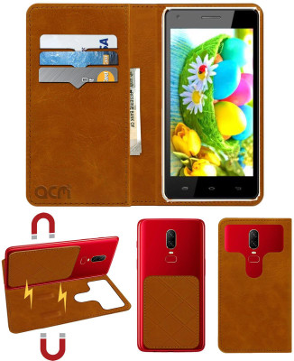ACM Flip Cover for Spice Xlife 512(Gold, Cases with Holder, Pack of: 1)