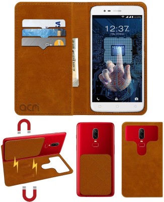 ACM Flip Cover for Intex Elyt Dual(Gold, Cases with Holder, Pack of: 1)