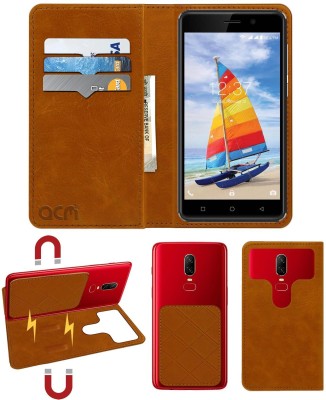ACM Flip Cover for Intex Aqua Strong 5.1 Plus(Gold, Cases with Holder, Pack of: 1)
