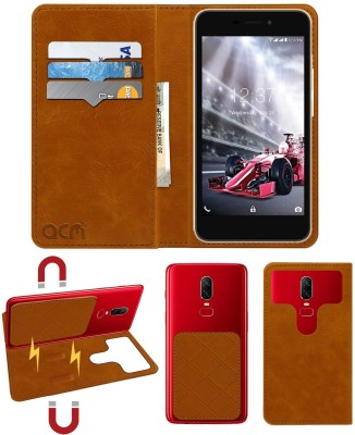 ACM Flip Cover for Intex Aqua Zenith - 4g(Gold, Cases with Holder, Pack of: 1)