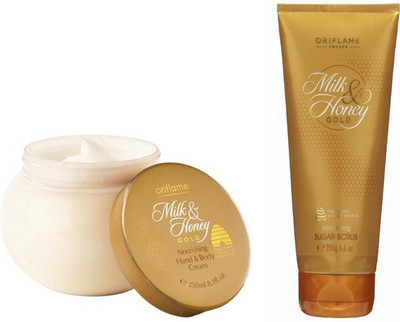 

Oriflame Milk & Honey Gold Nourishing Hand and Body Cream 250gm with Milk & Honey Gold Scrub 200gm(Set of 2)