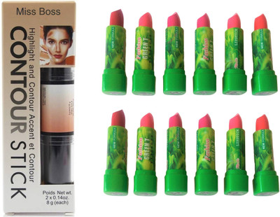 

Miss Boss 12 green lipstick and counter stick concealer combo pack of 2(Set of 13)