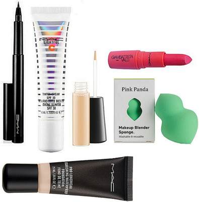 

pinkpanda Sponge puff, Foundation, Tinted Cream, Concealer, Lipstick, Pen Eyeliner(Set of 6)