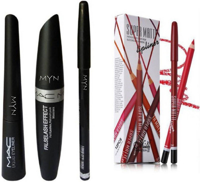

MYN Super Matte lip Liner Pencil with Mascara, Eyeliner & Eyebrow Pencil(Set of 2)