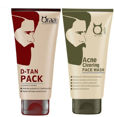

qraa De Tan Pack 120 gm + Acne Clearing Face wash 100gm -With Turmeric and Tea tree Oil (Prevents & Clear pimples) For Men(Set of 2)