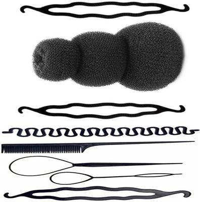 

S R Enterprises 10 pcs hair combo-set , 4 pcs Diy kit for new hair styling , 1 pcs hair braid tools , 3 pcs hair donut bun maker , all different size , 2 pcs juda bun maker [Set of 10pcs](Set of 10)