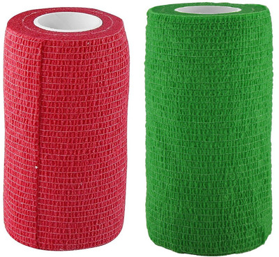 

A-TAPE Self Adhesive Bandage Cohesive Red & Green (10 cm X 4.5 meters, Pack of 2) Elastic Crepe Bandage