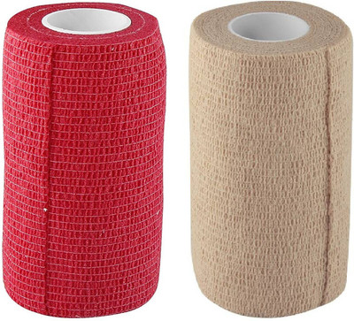 

A-TAPE Self Adhesive Bandage Cohesive Red & Beige (10 cm X 4.5 meters, Pack of 2) Elastic Crepe Bandage