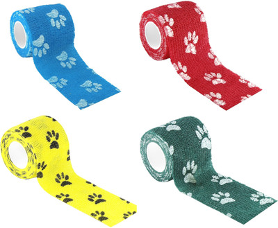 

A-TAPE Self Adhesive Bandage Cohesive Red, Blue, Green & Yellow Paw Design (5 cm X 4.5 meters, Pack of 4) Elastic Crepe Bandage