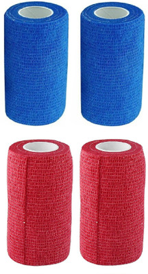 

A-TAPE Self Adhesive Bandage Cohesive Blue & Red (10 cm X 4.5 meters, Pack of 4) Elastic Crepe Bandage