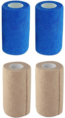 

A-TAPE Self Adhesive Bandage Cohesive Beige & Blue (10 cm X 4.5 meters, Pack of 4) Elastic Crepe Bandage