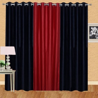 iDOLESHOP 274.5 cm (9 ft) Polyester Room Darkening Long Door Curtain (Pack Of 3)(Solid, Red, Black)