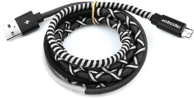 CROSSLOOP Micro USB Cable 2 A 1 m CSLM03(Compatible with All Phones With Micro USB port, Black & Grey, One Cable)
