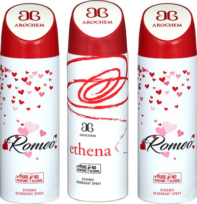 

AROCHEM ROMEO , ETHENA AND ROMEO DYNAMIC PURE ORIGINAL Deodorant Spray - For Men & Women(200 ml, Pack of 3)