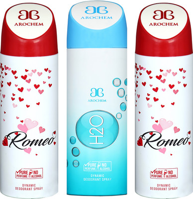 

AROCHEM ROMEO , H2O AND ROMEO DYNAMIC PURE ORIGINAL Deodorant Spray - For Men & Women(200 ml, Pack of 3)
