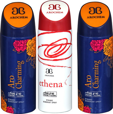 

AROCHEM ARO CHARMING , ETHENA AND ARO CHARMING DYNAMIC PURE ORIGINAL Deodorant Spray - For Men & Women(200 ml, Pack of 3)