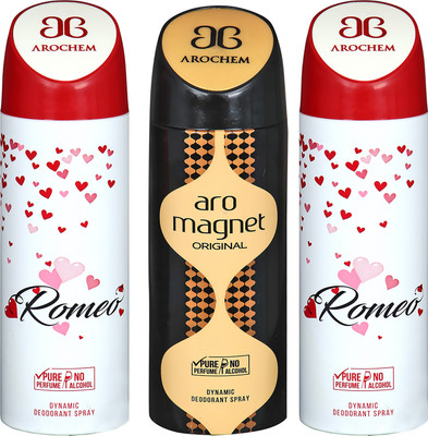 

AROCHEM ROMEO , ARO MAGNET AND ROMEO DYNAMIC PURE ORIGINAL Deodorant Spray - For Men & Women(200 ml, Pack of 3)