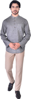 Manthan Men Self Design Straight Kurta(Grey)