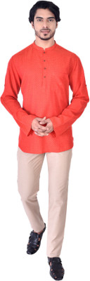 Manthan Men Self Design Straight Kurta(Orange)