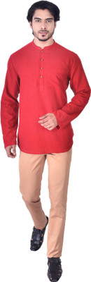 Manthan Men Self Design Straight Kurta(Maroon)