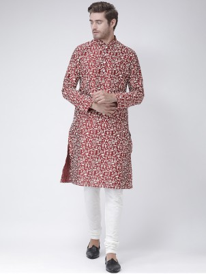 DEYANN Men Printed Straight Kurta(Red, White)