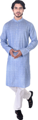 Manthan Men Self Design, Striped Straight Kurta(Light Blue)