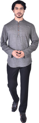 Manthan Men Self Design Straight Kurta(Grey)