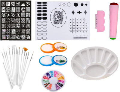 

Royalkart Latest Edition Nail Art Stamping Image Plate, Double-Sided Stamper & Scraper, Nail Cleaning Tissue, 15 pcs Nail Art Brush, Nail Art Palette & Nail Art Mat (Girl Design)(Multicolor)